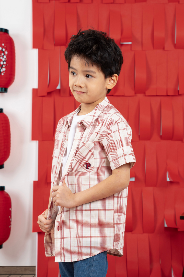 Cream Rustic Checks Short Sleeve Shirt