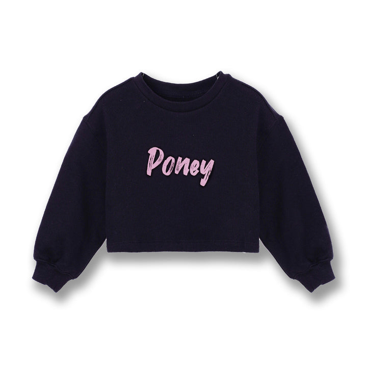 Poney Girls Black Cropped Sweatshirt