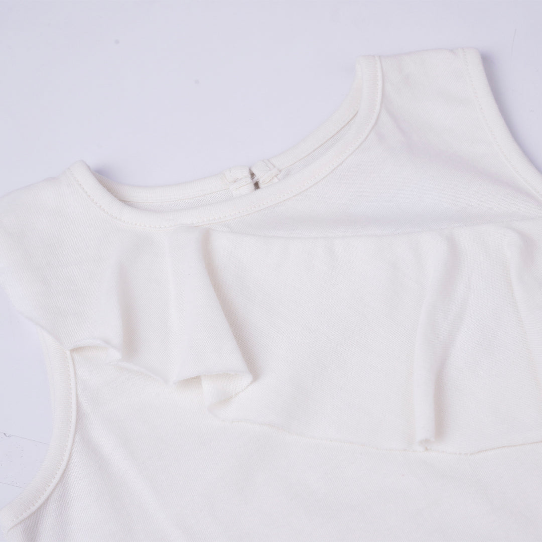 Poney Girls White Ruffled Sleeveless Tee