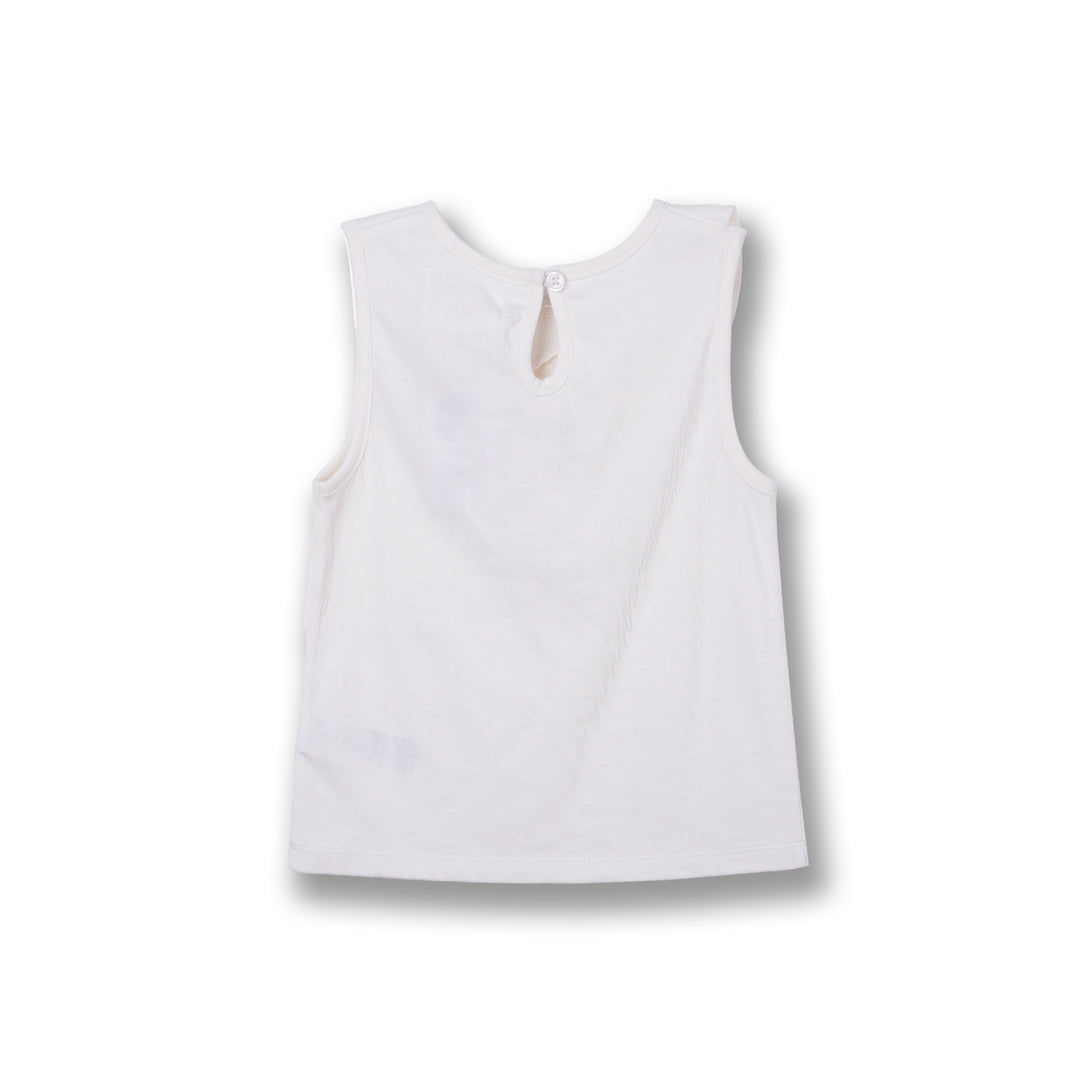 Poney Girls White Ruffled Sleeveless Tee