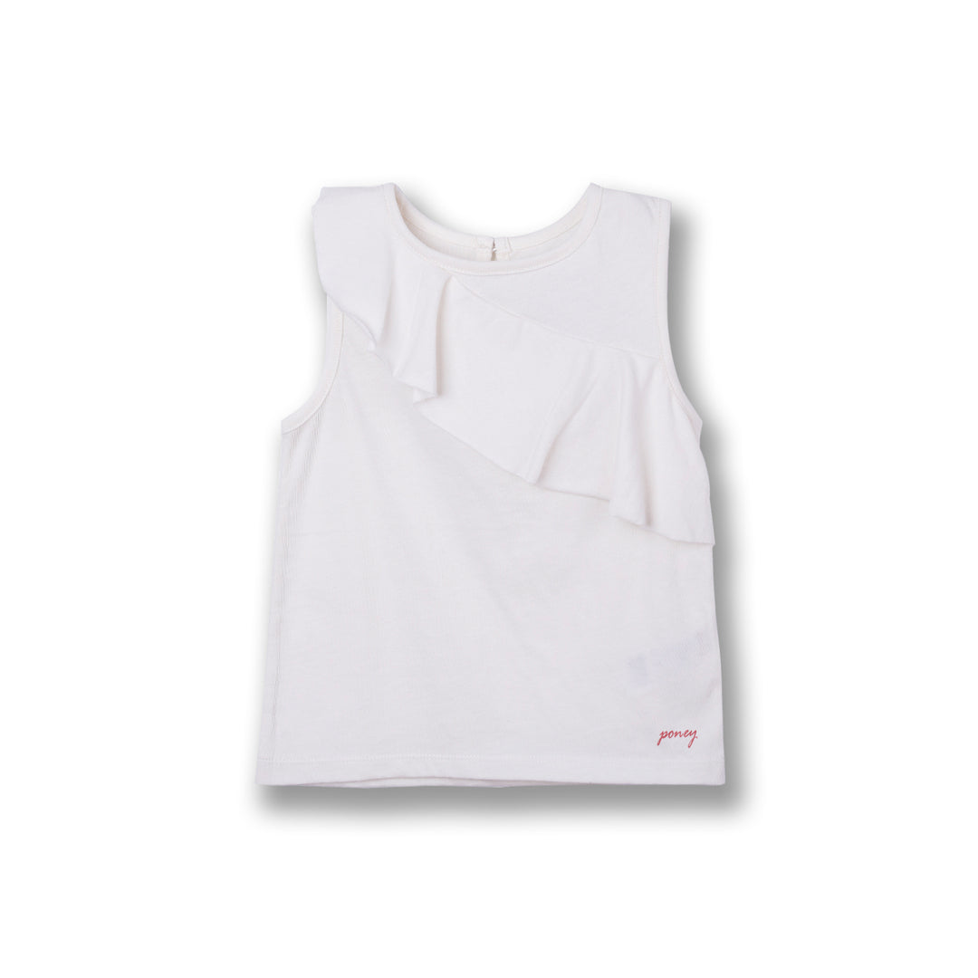 Poney Girls White Ruffled Sleeveless Tee