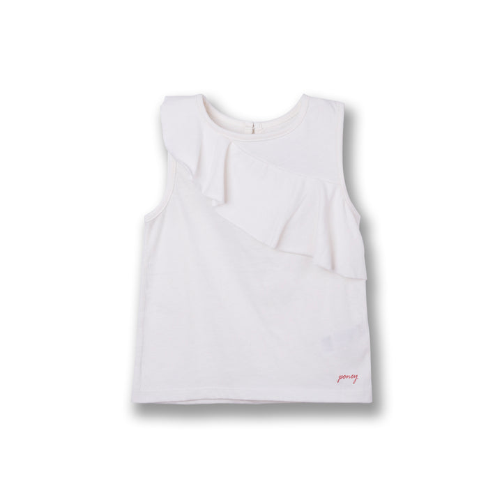 Poney Girls White Ruffled Sleeveless Tee