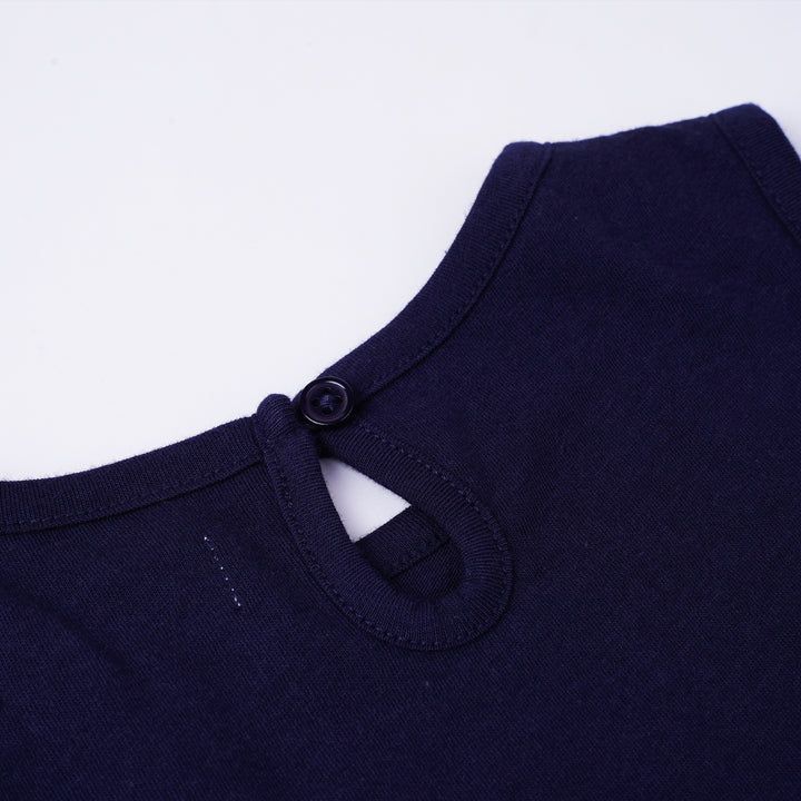 Poney Girls Navy Sleeveless Dress with Gathers