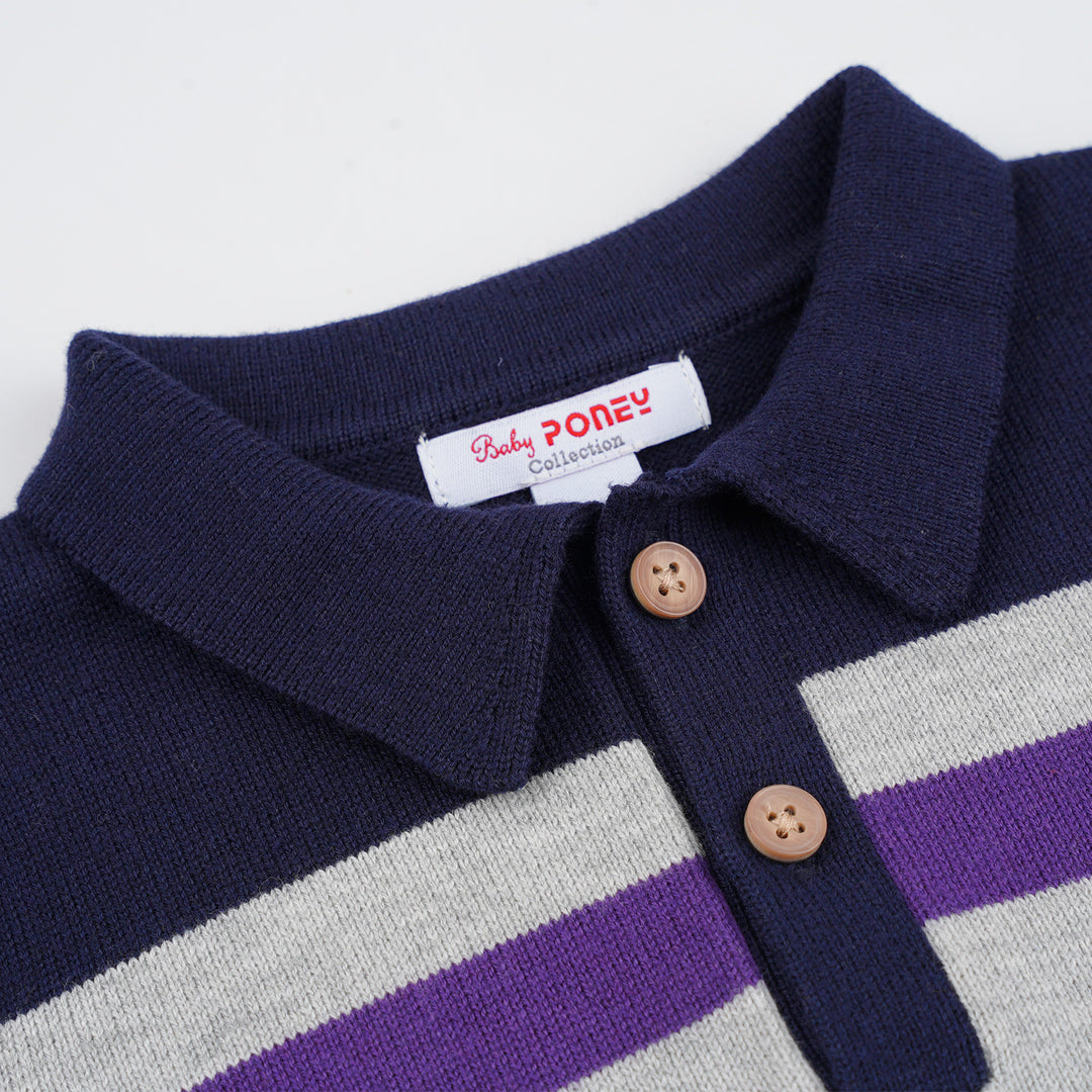 Poney Boys Melange Blocking Colour Striped Polo