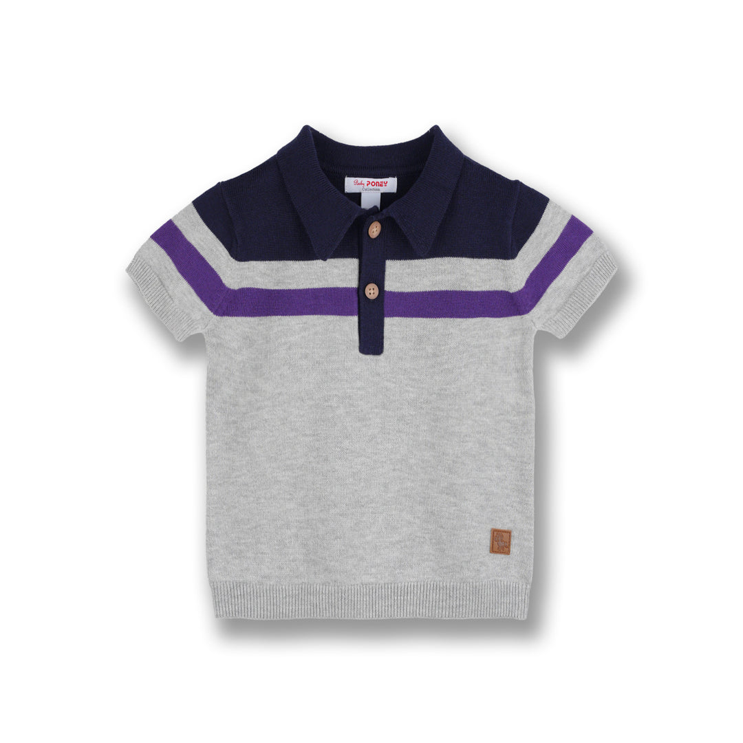 Poney Boys Melange Blocking Colour Striped Polo