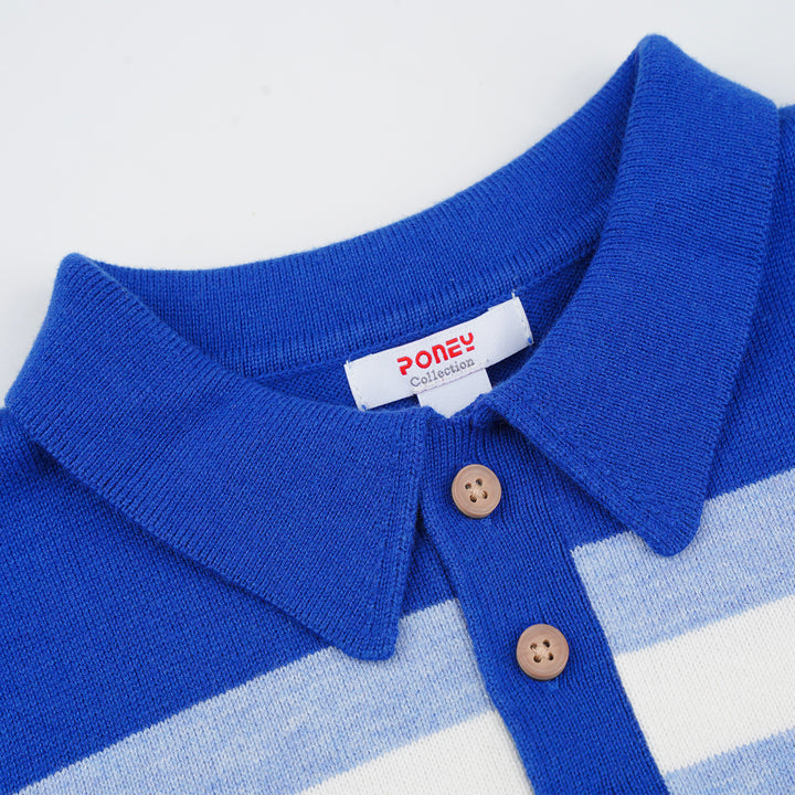 Poney Boys Blue Blocking Colour Striped Polo