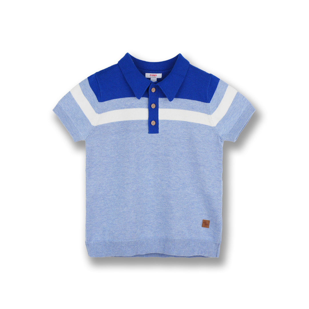 Poney Boys Blue Blocking Colour Striped Polo