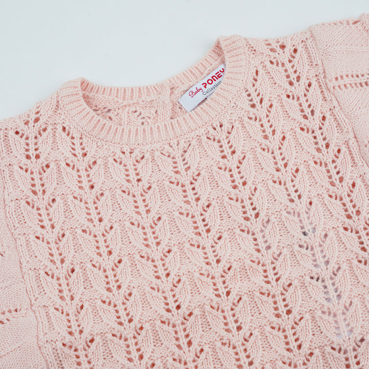 Poney Girls Light Pink Sleeveless Pointelle Sweater