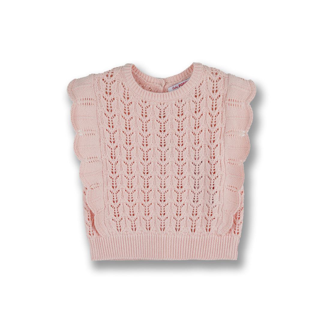 Poney Girls Light Pink Sleeveless Pointelle Sweater