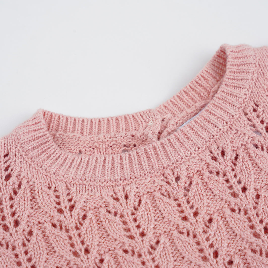 Poney Girls Pink Sleeveless Pointelle Sweater