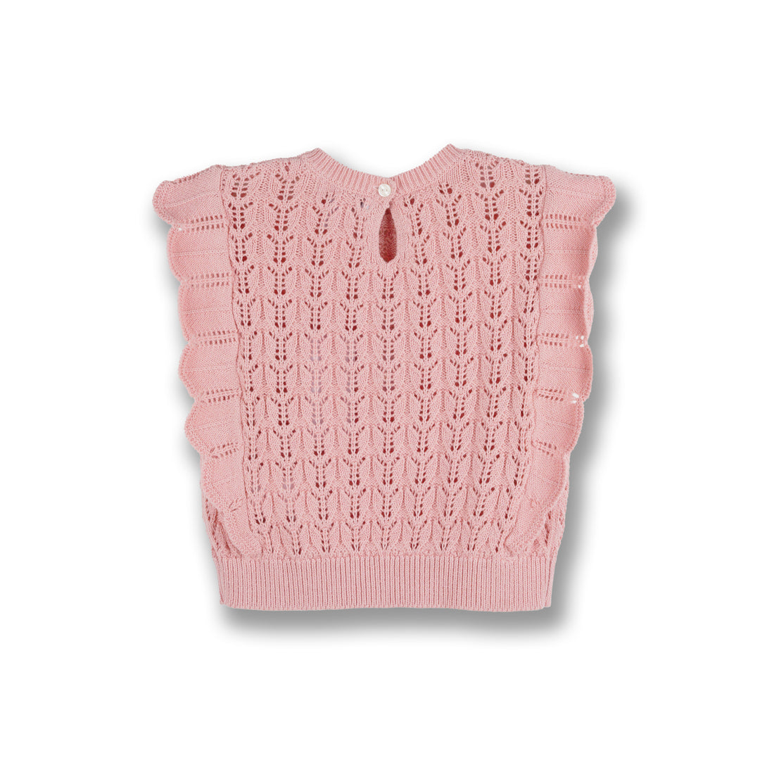 Poney Girls Pink Sleeveless Pointelle Sweater