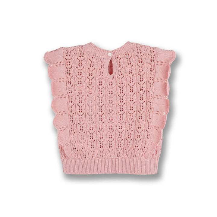 Poney Girls Pink Sleeveless Pointelle Sweater