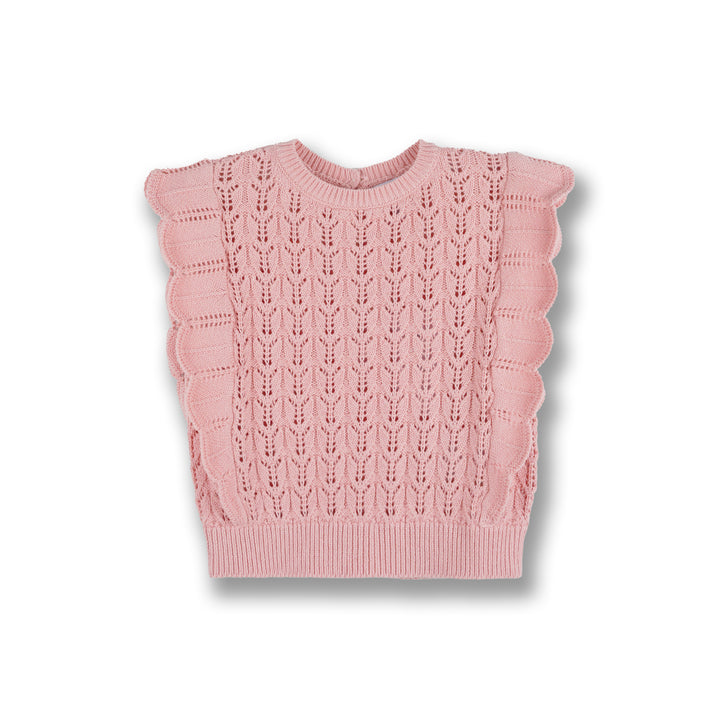 Poney Girls Pink Sleeveless Pointelle Sweater