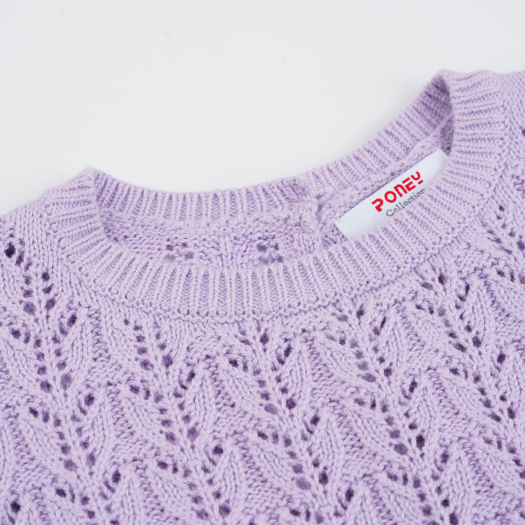 Poney Girls Light Purple Sleeveless Pointelle Sweater