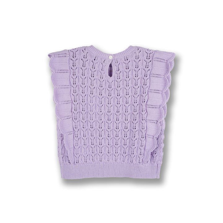 Poney Girls Light Purple Sleeveless Pointelle Sweater