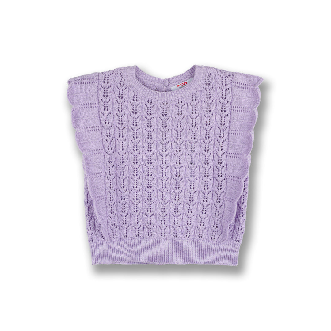 Poney Girls Light Purple Sleeveless Pointelle Sweater