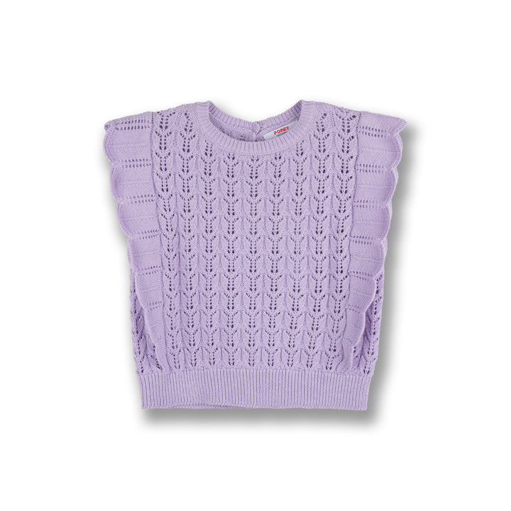 Poney Girls Light Purple Sleeveless Pointelle Sweater