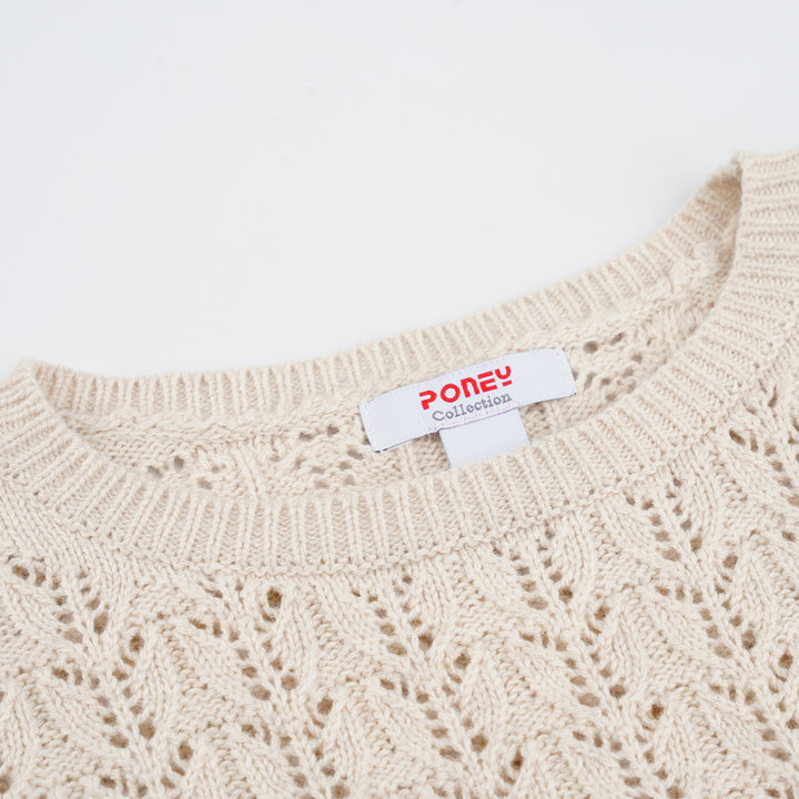 Poney Girls Khaki Sleeveless Pointelle Sweater