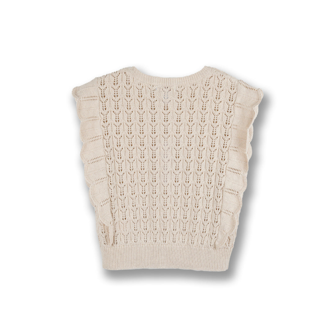 Poney Girls Khaki Sleeveless Pointelle Sweater