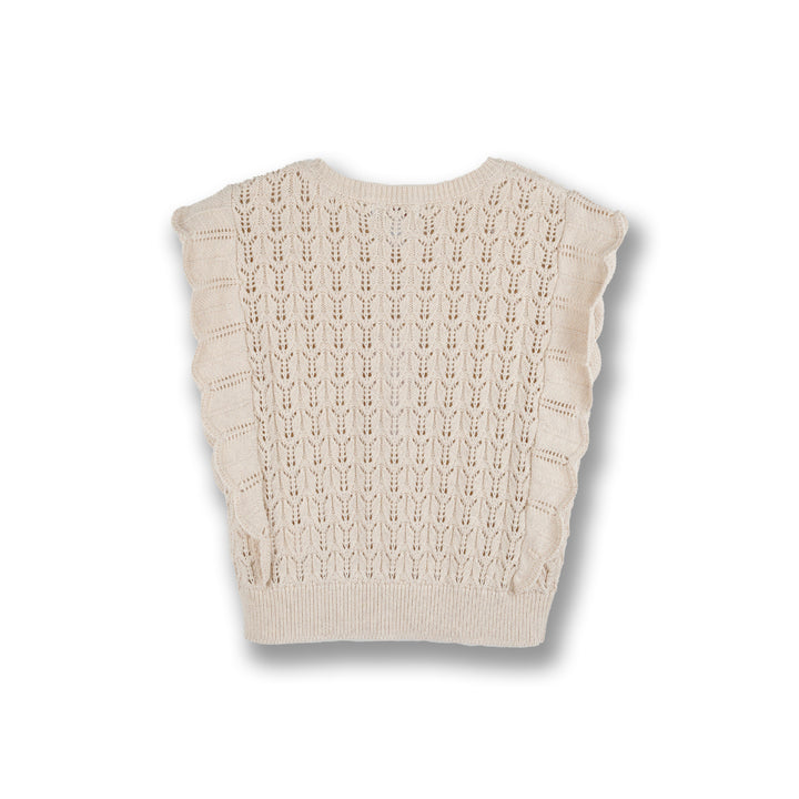 Poney Girls Khaki Sleeveless Pointelle Sweater