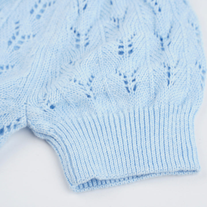 Poney Girls Light Blue Short Sleeve Pointelle Sweater