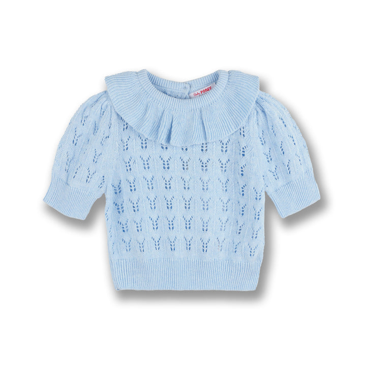 Poney Girls Light Blue Short Sleeve Pointelle Sweater
