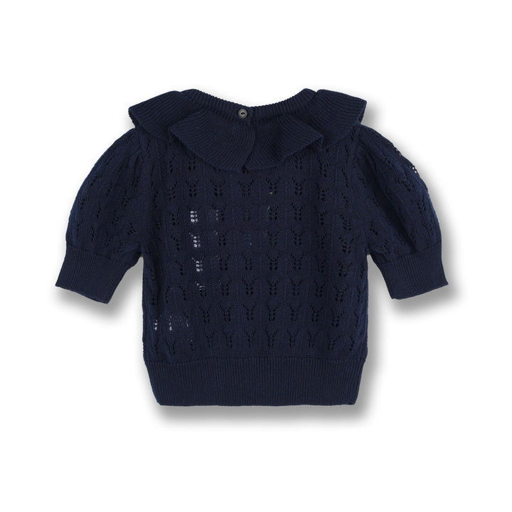 Poney Girls Black Short Sleeve Pointelle Sweater