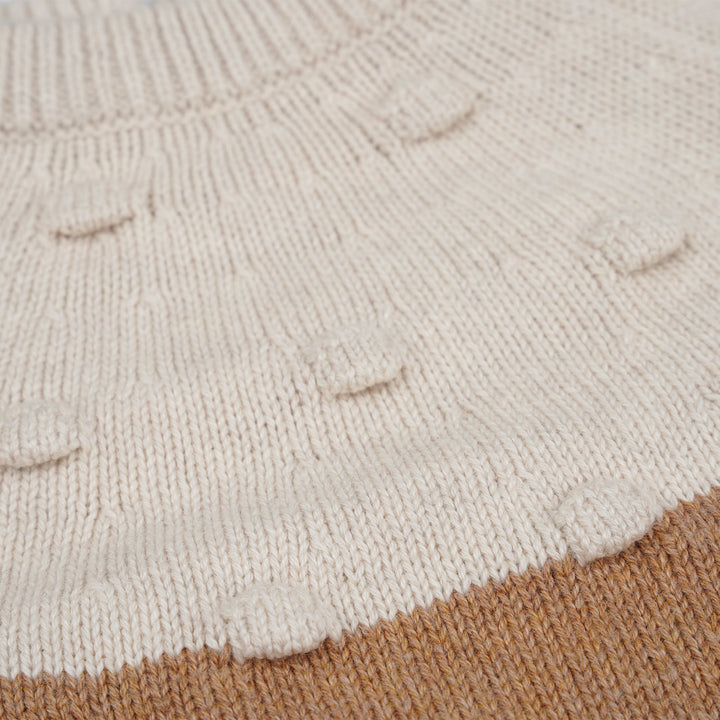 Poney Girls Khaki Long Sleeve Jacquard Cable Knit Sweater