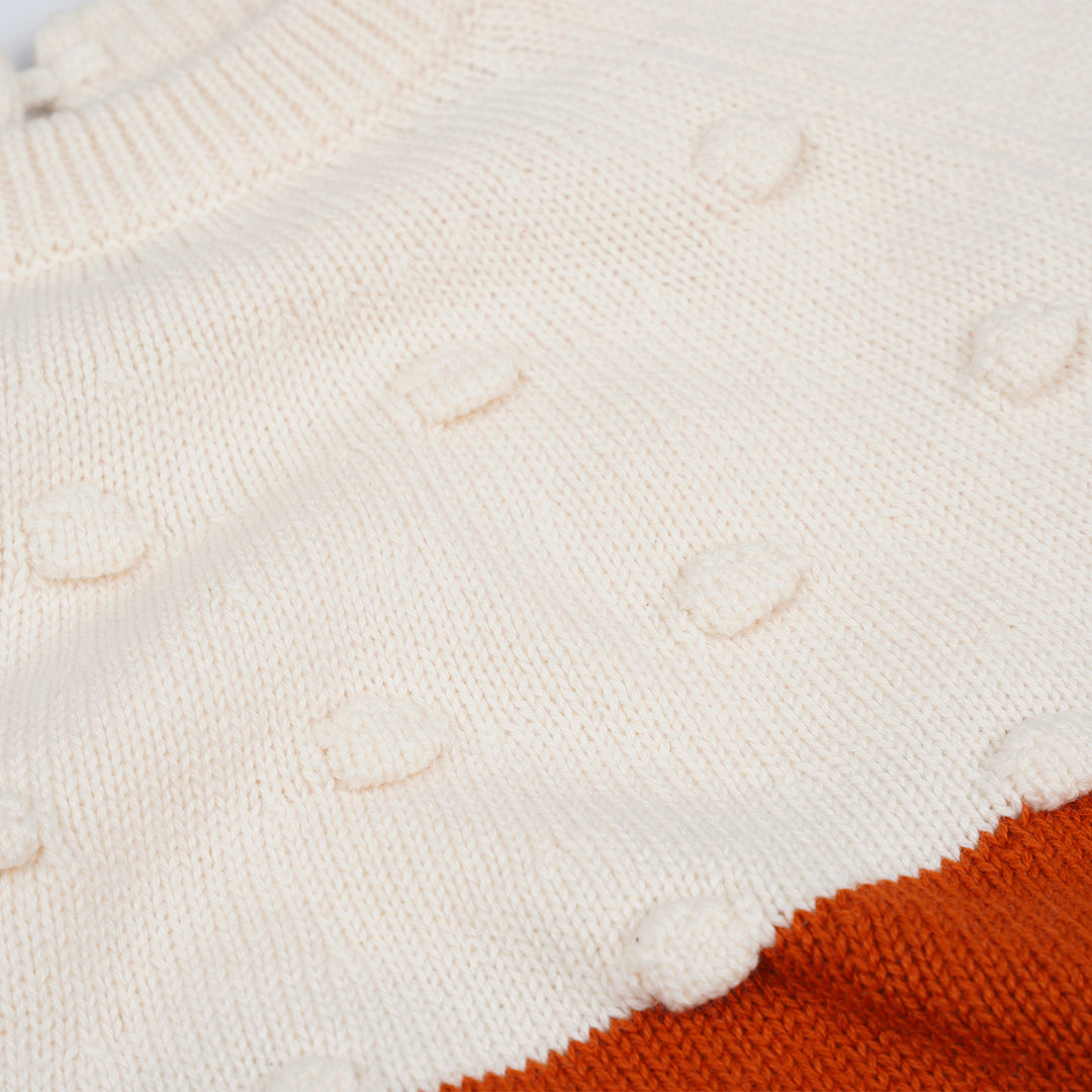 Poney Girls Brown Long Sleeve Jacquard Cable Knit Sweater