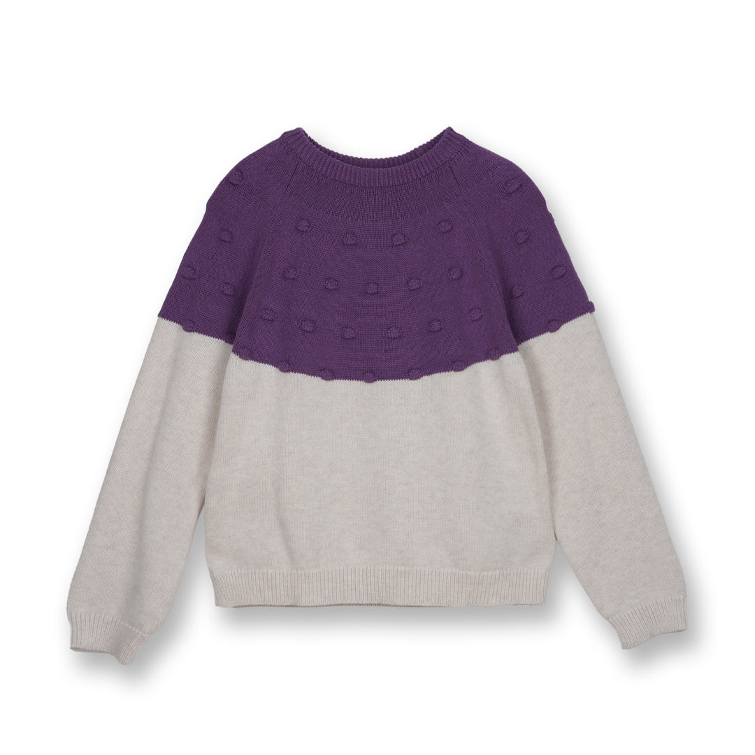 Poney Girls Purple Long Sleeve Jacquard Cable Knit Sweater