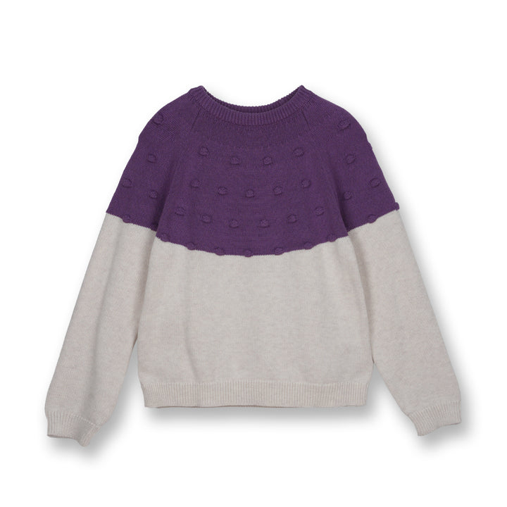 Poney Girls Purple Long Sleeve Jacquard Cable Knit Sweater