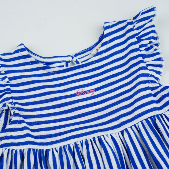 Poney Girls Navy Midnight Sail Striped Sleeveless Dress