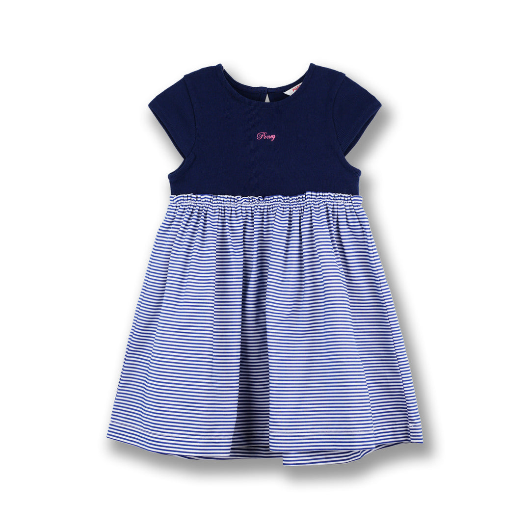 Poney Girls Navy Midnight Blue Striped Short Sleeve Dress