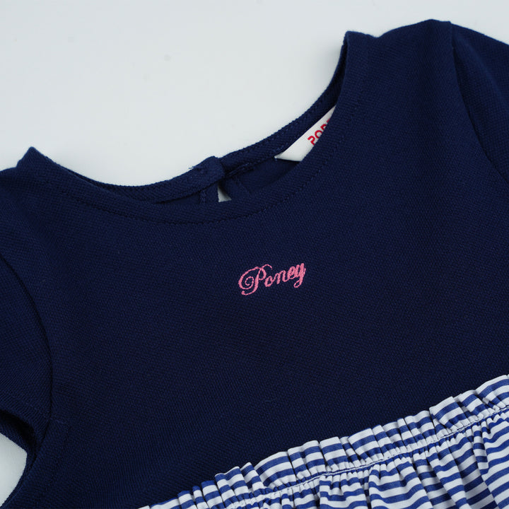 Poney Girls Navy Blue Nights Stripe Short Sleeve Dress