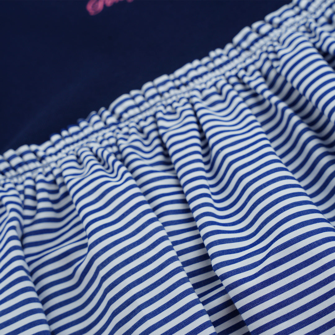 Poney Girls Navy Blue Nights Stripe Short Sleeve Dress