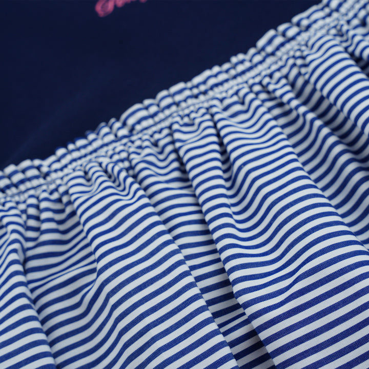 Poney Girls Navy Blue Nights Stripe Short Sleeve Dress