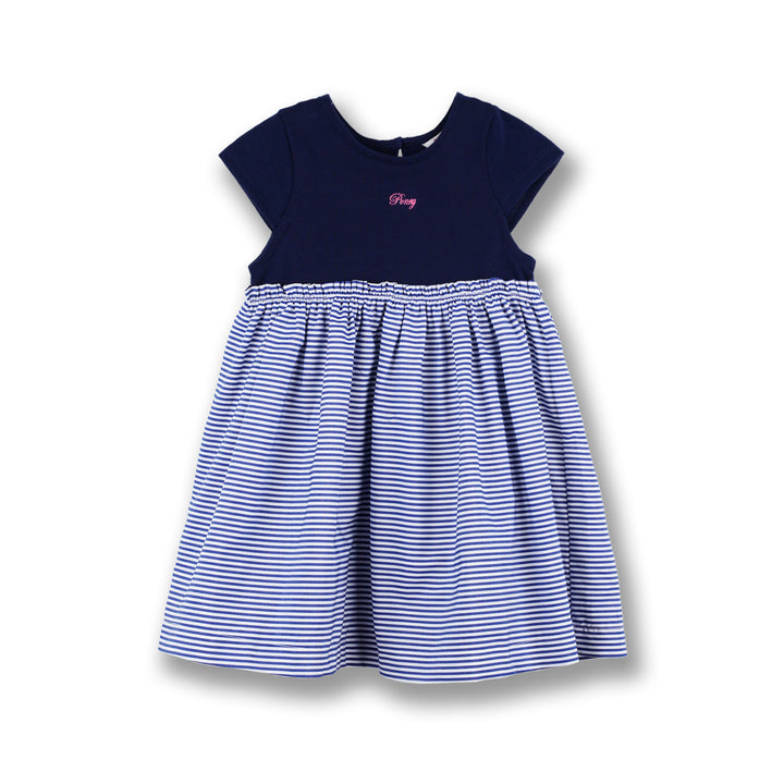 Poney Girls Navy Blue Nights Stripe Short Sleeve Dress
