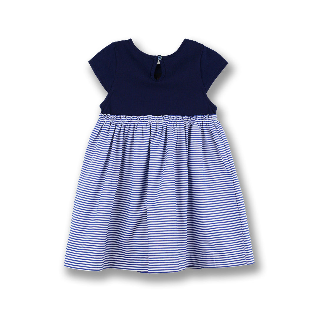 Poney Girls Navy Blue Nights Stripe Short Sleeve Dress