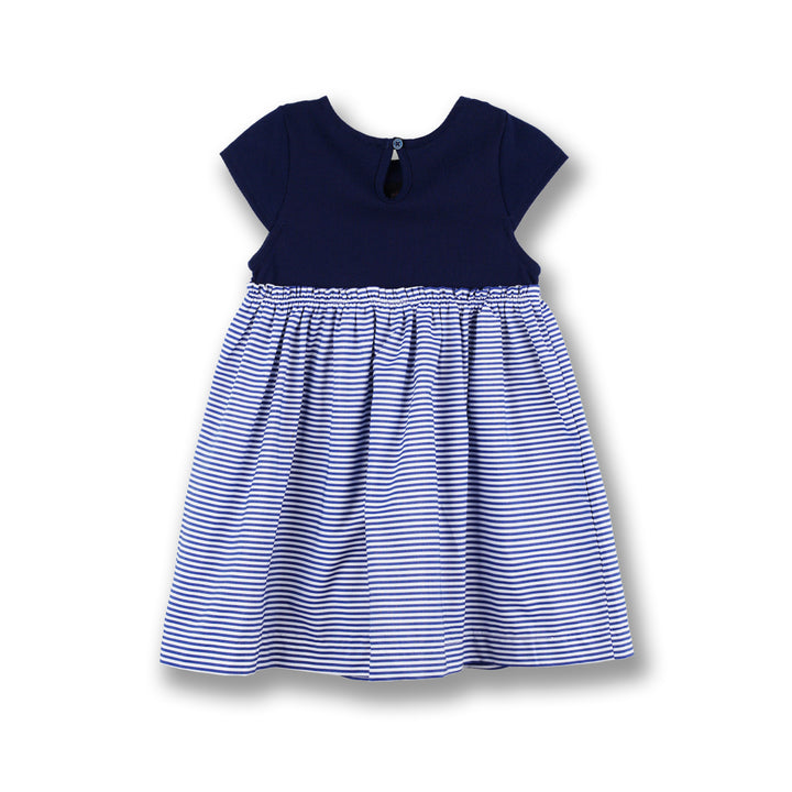 Poney Girls Navy Blue Nights Stripe Short Sleeve Dress