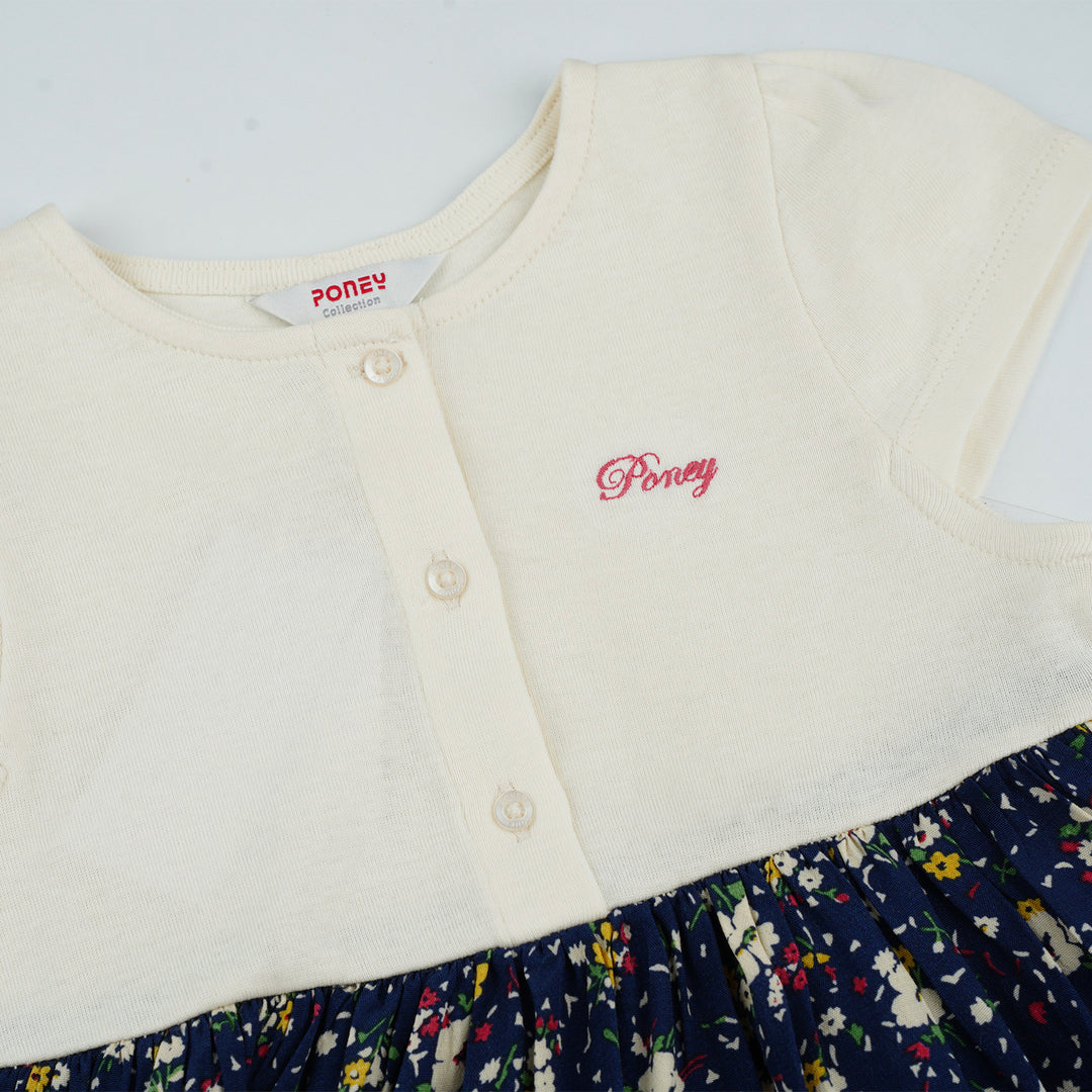Poney Girls White Flowery Gathered Detail Short Sleeve Dress