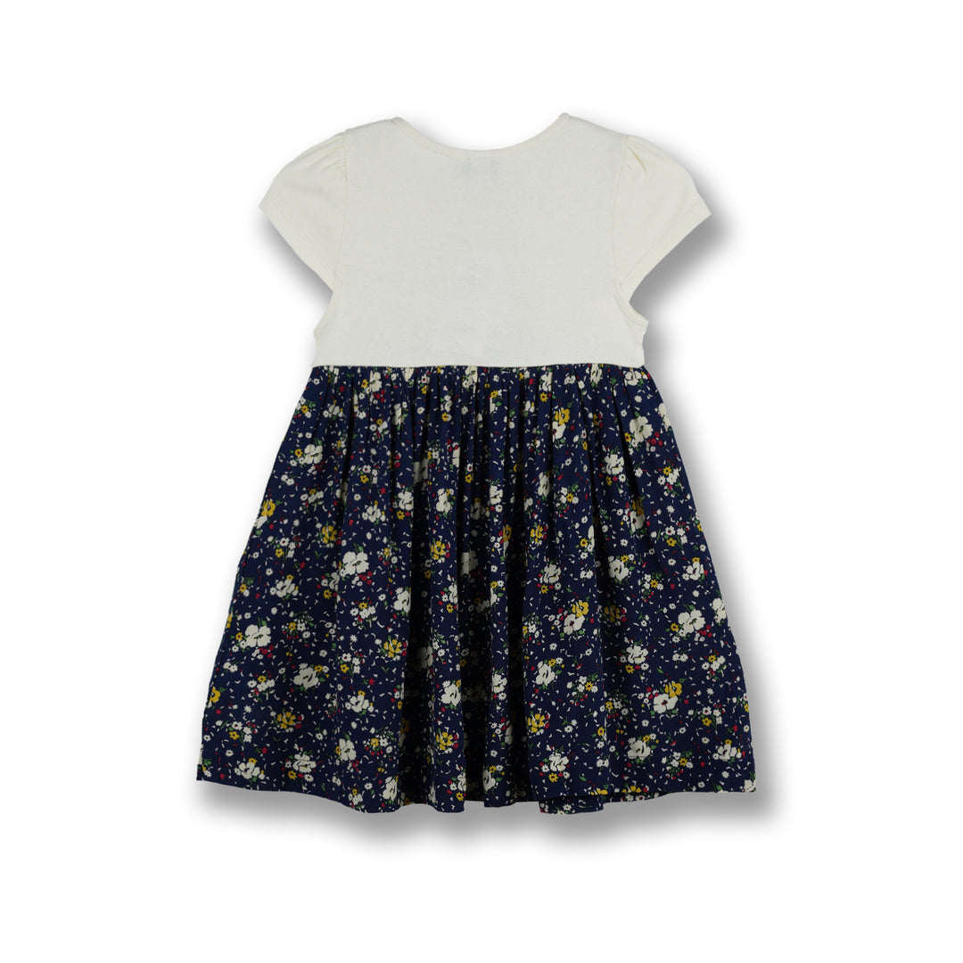 Poney Girls White Flowery Gathered Detail Short Sleeve Dress