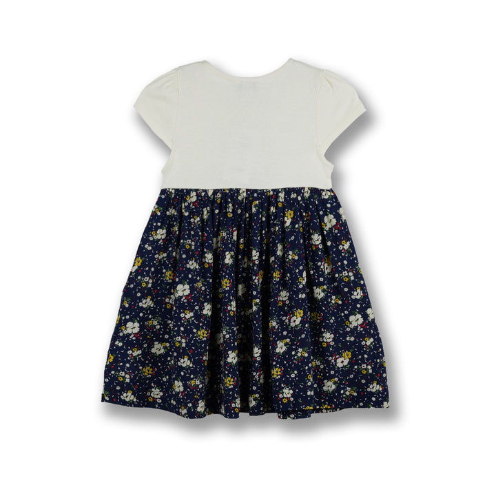 Poney Girls White Flowery Gathered Detail Short Sleeve Dress