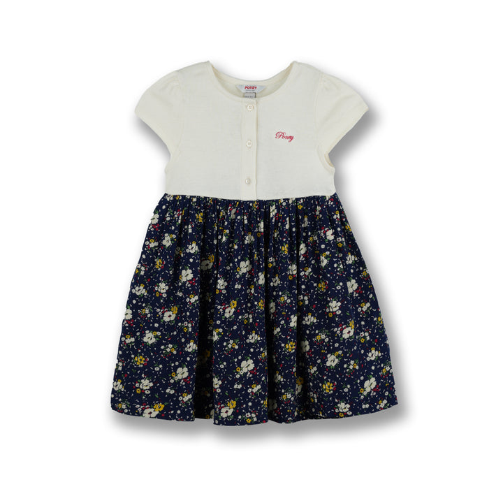Poney Girls White Flowery Gathered Detail Short Sleeve Dress