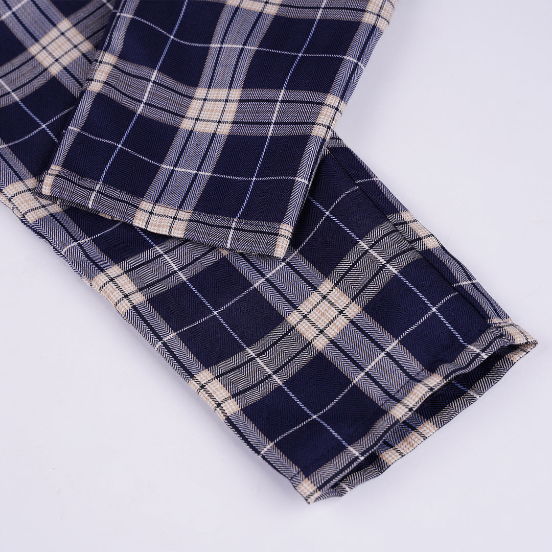 Poney Girls Navy Tarttersall Plaid Trousers