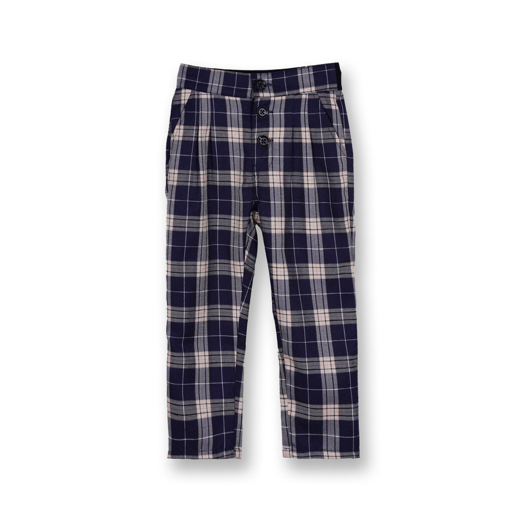 Poney Girls Navy Tarttersall Plaid Trousers
