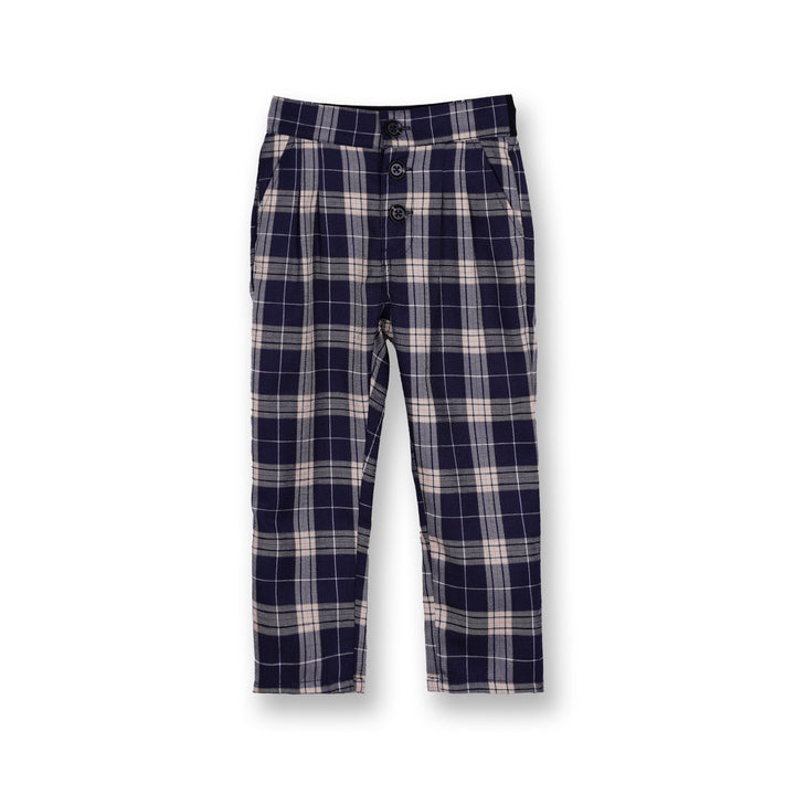 Poney Girls Navy Tarttersall Plaid Trousers