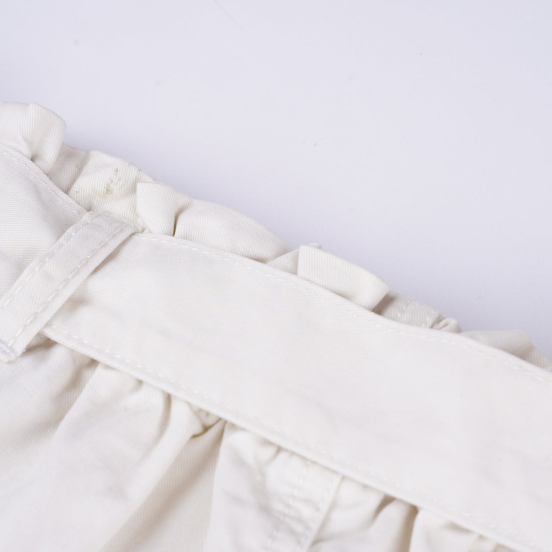 Poney Girls White Cotton Jacquard Trousers with Belt Details