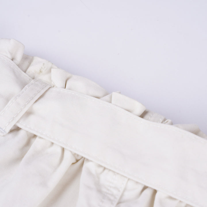 Poney Girls White Cotton Jacquard Trousers with Belt Details