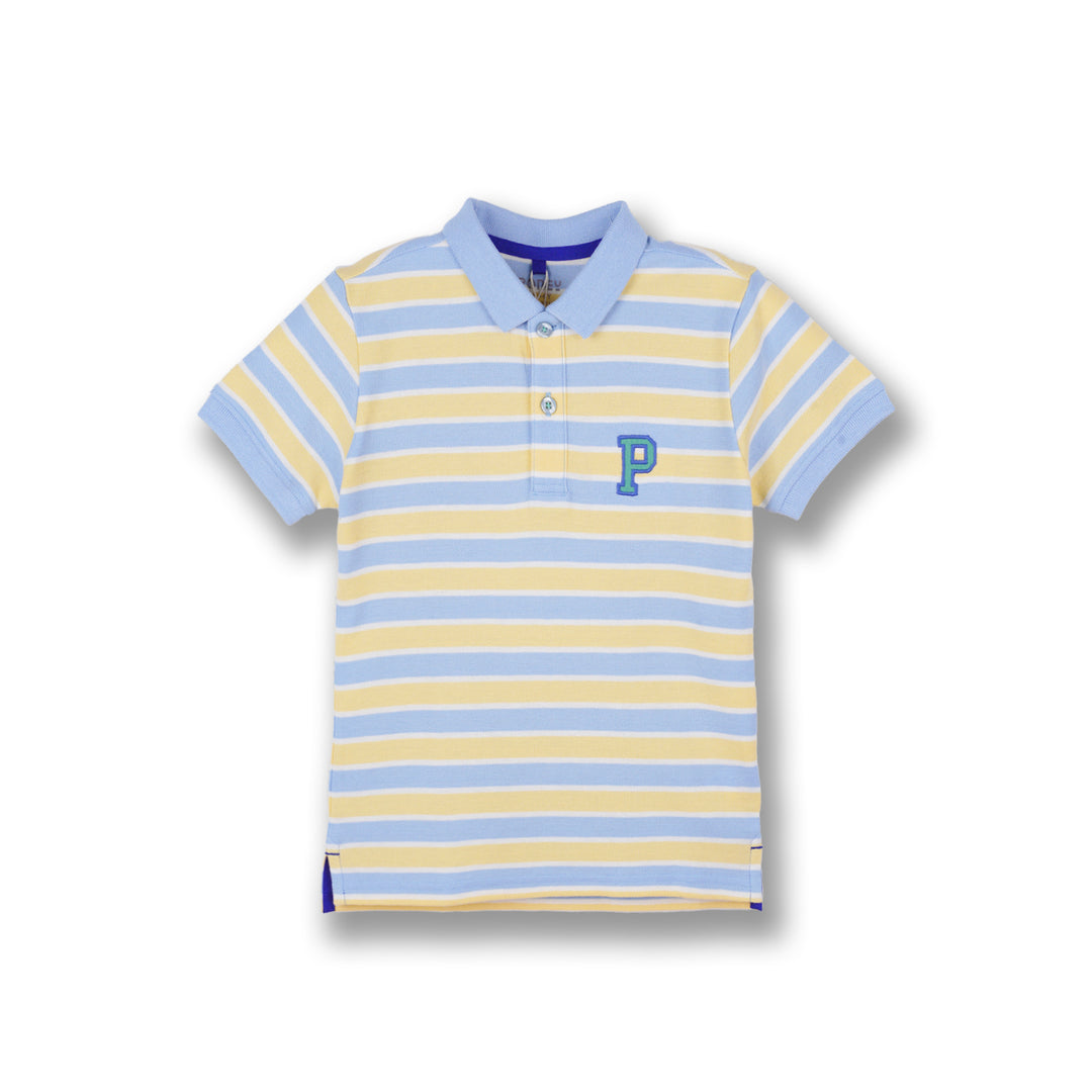 Poney Boys Light Blue Yard Dye Stripe Short Sleeve Polo