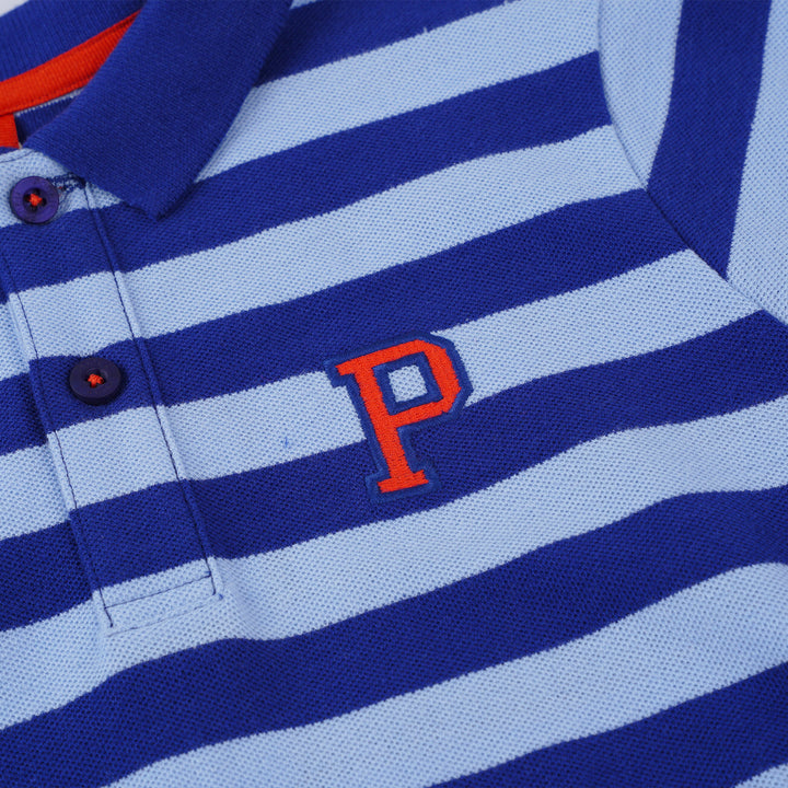 Poney Boys Blue Yard Dye Stripe Short Sleeve Polo